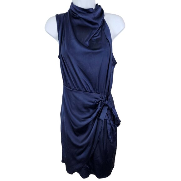 Zesica Womens Satin Wrap Dress With Keyhole Back & Side Tie In Dark Blue Size S - Picture 4 of 13